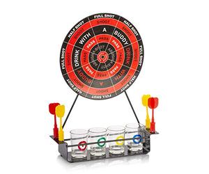 KAV Fun Magnetic Dart Board Shots Drinking Game Set - 4 Handy Shot Glasses Rack and 4 Magnetic Darts - Perfect Party Game for Indoor, Christmas, Birthdays for 2-8 Players - 28 x 20 x 7cm