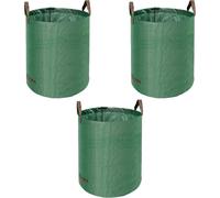 KAV Heavy Duty Garden Waste Bags - Large Garden Bag with Handles - Waterproof Rubbish Refuse Sacks - Pack of 3 (Green) - 500L