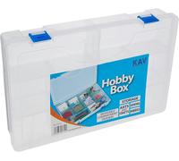 KAV Hobby Box - White Plastic Lockable Box with Adjustable Compartments for Arts & Crafts, Transparent Polypropylene, Double Snap Lock - 29.7x20x5.8cm