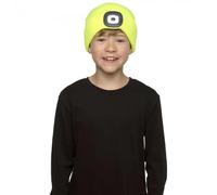 KAV Kids LED Headlamp Beanie Hat - Neon Yellow High Visibility Knitted Winter Hat with 3-Mode LED Light, Fluorescent Fabric, CR2032 Batteries Included, One Size Fits Ages 10-13