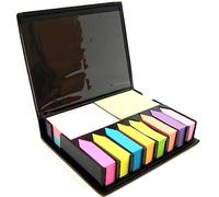 KAV Leather Look Sticky Memo Desktop Box Set with Arrow Flags Index Tabs - Multi-Colored Self-Stick Notes Holder and Organizer for Office School Supplies, Cell Phones Accessories