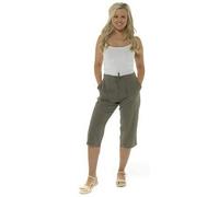 KAV Linen Trousers for Woman Elasticated Waist Casual Pants - Flat Front Elastic Back Three Quarters Ladies Summer Trouser for Ladies - Khaki - 18