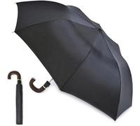 Kav Men's Auto Folding Umbrella With Wood Effect Handle - Compact, Stylish, Automatic Folding (Black), 88Cm Diameter