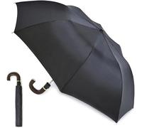 KAV Men's Auto Folding Umbrella With Wood Effect Handle - Compact, Stylish, Automatic Folding For Rain And Sun Protection (Black), 88cm Diameter
