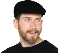 KAV Mens Traditional Flat Cap One Size - Classic Tweed Caps 1920s Gatsby Newsboy Hat for Men - Quilted Polyester Lining Roaring 20s Costume Accessories (Black)