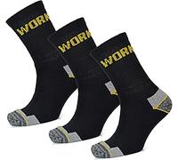 KAV Men's Work Socks - Comfortable, Wicking, Breathable, Walking, Smart, Durable, Black with Grey and Yellow Contrast, Size - UK 7-11 - Black Pack of 3