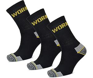 KAV Men's Work Socks - Comfortable, Wicking, Breathable, Walking, Smart, Durable, Black with Grey and Yellow Contrast, Size - UK 7-11 - Black Pack of 3