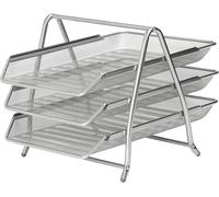 KAV Mesh Letter Filing Trays Stackable A4 Desk Tidy Paper Document Office Organiser, Metal Executive Wire Holder - Silver