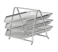 KAV - Mesh Letter Filing Trays Stackable A4 Desk Tidy Paper Document Office Organiser, Metal Executive Wire Holder - Silver