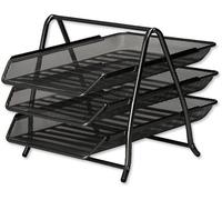 KAV Mesh Letter Filing Trays Stackable A4 Desk Tidy Paper Document Office Organiser, Metal Executive Wire Holder - Black