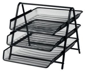 KAV - Mesh Letter Filing Trays Stackable A4 Desk Tidy Paper Document Office Organiser, Metal Executive Wire Holder - Black