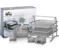 KAV MESH Office Set of 5 Pices 3 Tier/Layers/Trays Letter/Filing/Paper Tray in Silver KAV Silver
