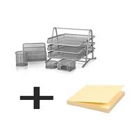 KAV MESH Office Set of 5 Pices 3 Tier/Layers/Trays Letter/Filing/Paper Tray, Letter Shelf, Pencil-Cup, MEMO Holder & Doodad Cup + 100 Sticky Notes