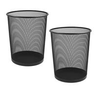 KAV Metal Mesh Wastebasket Paper Bin - Round Trash Lightweight Circular Rubbish Can for Kitchen, Bathroom, Bedroom, Office - Size 27x23.5x23.5 cm - Black - Pack Of 2
