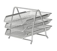 KAV Office Filing 3 Tier 3 Trays Holder A4 Document Letter Paper Wire Mesh Storage Organiser - Silver
