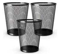 Kav Pack Of 3 Black Metal Mesh Wastebasket Paper Bin - Round Trash Lightweight Circular Rubbish Can - Size 27X23.5X23.5 Cm
