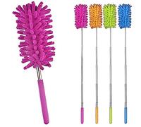 KAV Pack of 3 Extendable Multifunctional Telescopic Microfibre Cleaning Duster Feather Brush - Soft Removable Head, Alloy Steel Handle - Extendable Handle Random Colour (27-75cm)