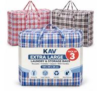Kav Pack Of 3 Extra Large Plastic Laundry Bags - Reusable And Foldable Shopping Bags With Ziplock And Handles For Clothes Storage, Kitchen Storage - (100x60x28 cm)