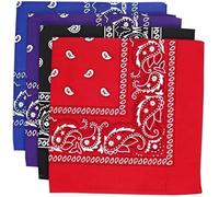 KAV Pack of 4 Multi-Purpose Bandanas - Cycling Headband, Face Mask, Neckerchief, Handkerchief for Men & Women - Hip-Hop, Sports - Black/ Purple/ Blue/ Red