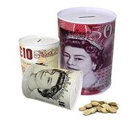 Kav Pack Of 5 Money Tin Box - UK Pound Money Saving Box - Sterling Cash Tin Money Jar - Metal Coin Piggy Bank - Money Safe Savings Boxes For Kids And Adults 15CM