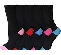 Kav Pack Of 5 Pairs Ladies Colour Heel & Toe Socks In Black - Breathable Multipack Socks For Work And Casual Wear