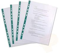 KAV Pack Of 50 Deluxe Glass Clear A4 Punched Pockets with Green Strip KAV Clear