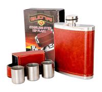 Kav Pocket Hip Flask 8 Oz - Premium Stainless Steel With Leather Cover And Leak Proof - Ideal For Whiskey, Bourbon, And Liquor
