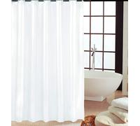 KAV Polyester fabric Mould & Mildew Resistant Shower Curtain With Matching Hooks in White KAV White