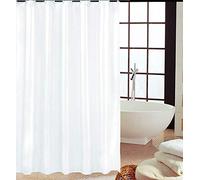 KAV Polyester Soft fabric Shower Curtain Mould and Mildew Resistant Solid White and Snow White Matching Hooks - Machine Washable 71x88 Inch (180 x 220 cm)