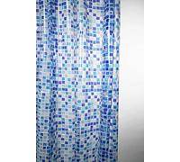 KAV Premium Fully Waterproof PEVA Shower Curtain with Hygiene and Clean Technology - 180x180CM / 72x72in - Pack of 2, Blue Mosaic Design for Home and Hotel Bathroom Decor