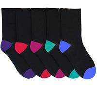 KAV Rjm Ladies 5 Pack Cotton Rich Socks Black With Multicoloured Heels & Toes 4-7