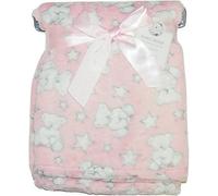 Kav Soft Fleece Wrap Blanket - Soft Unisex Pram Cot Crib Moses Basket Teddy And Stars Print Gift Set For Newborn, Babies (Pink)