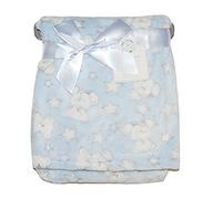 KAV Soft Fleece Wrap Blanket - Soft Unisex Pram Cot Crib Moses Basket Teddy and Stars Print Gift Set for Newborn, Babies, Girl/Boy, Infant - 75x100 CM, Pack of 1 (Blue)
