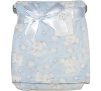 Kav Soft Fleece Wrap Blanket - Soft Unisex Pram Cot Crib Moses Basket Teddy And Stars Print Gift Set For Newborn, Babies (Blue)
