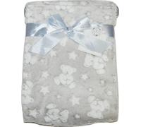 KAV Soft Fleece Wrap Blanket - Soft Unisex Pram Cot Crib Moses Basket Teddy and Stars Print Gift Set for Newborn, Babies, Girl/Boy, Infant - 75x100 CM - Grey