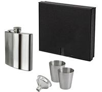 KAV Stainless Steel 8oz Hip Flask with Gift Box, Funnel & 2 Stainless Steel Shot Cups in Silver KAV Silver