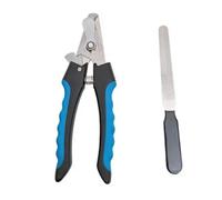 Kav Stainless Steel Pet Nail Scissors - Safe And Precise Nail Clippers With File For Grooming (12X4.2) Cm - Blue