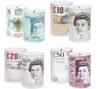 KAV Sterling Money Tin Box Piggy Bank Cylindrical Shape & Multicolour 15x15 cm (Set of 8 RANDOM Note Designs) | Size: 8 Pack KAV Multicolor 8 Pack