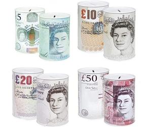 Kav Sterling Money Tin - Piggy Bank, Coin, Cash Money Box- Cylindrical Shape, Multicolour(15 Cm X 10 Cm)(Set Of 4 Mixed)