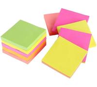 KAV Sticky Memo Notes Neon Block Cube Pad 3x3 inch 450 Sheets - Assorted Pink, Yellow, Orange and Green Self Adhesive Sticky Notes for Organization