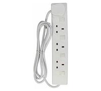 Kav Switched 4 Gang Lead 2 Metre Length - White Extension Cable For Computer, Home, Workshop