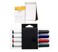 KAV Tabletop Self Stick Flipchart Paper Pad with Dry Erase Pens - 58.5 x 50cm Plain 20 Sheets with Non-Toxic Markers for White/Notice Boards - Office, School, Home Notes - Assorted - Pack of 4