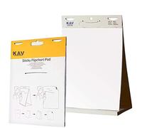 KAV Tabletop Self Stick Flipchart Paper Pad with Plain Perforated 20 Sheets for Office, Presentation, Restaurant, School Home, and Kitchen Notes - 70 gr/m² Paper, 58.5 x 50cm
