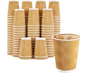KAV Triple Layered 100 Pack 8oz Ripple Insulated Paper Cups - Kraft Disposable Coffee Cups for Hot & Cold Drinks - Takeaway Cups for Tea, Cappuccino, Beverages, Office & Party Use