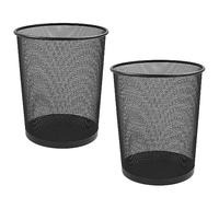 KAV Twin Pack 2 x Black Metal Mesh Wastebasket Paper Bin - Round Trash Lightweight Circular Rubbish Can for Kitchen, Bathroom, Bedroom, Dormitory, Office - Size 27x23.5x23.5 cm