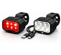 Kav Usb Rechargeable Bike Light Set 6 Led 500 Lumen Headlight And Tail Light High Low Beam Ip65 Waterproof 8/12 Modes Easy Mount