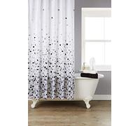 KAV Vibrant Mosaic Grey Extra Wide (200cm) Shower Curtain On A White Background Including 12 Shower Curtain Hooks (200cm Width x 180cm Drop)