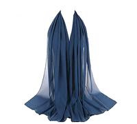 KAV Women Plain Elegant Chiffon Head Scarf Hijab - Silk Changer and Color Turban Light Large Maxi Hair Wrap Cover for Girls - Shawl Head Piece (Mid Blue)