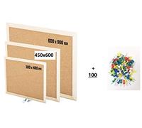 KAV Wooden Frame Cork Notice Boards | Office Memo School with 100 Push Pins Classic Wood Frame Board (Choose size from Drop Down) - 450 x 600
