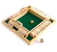 KAV Wooden Shut The Box Table Board Game for 2-4 Players with 10 Number Sided Dice in Light Brown KAV Light Brown
